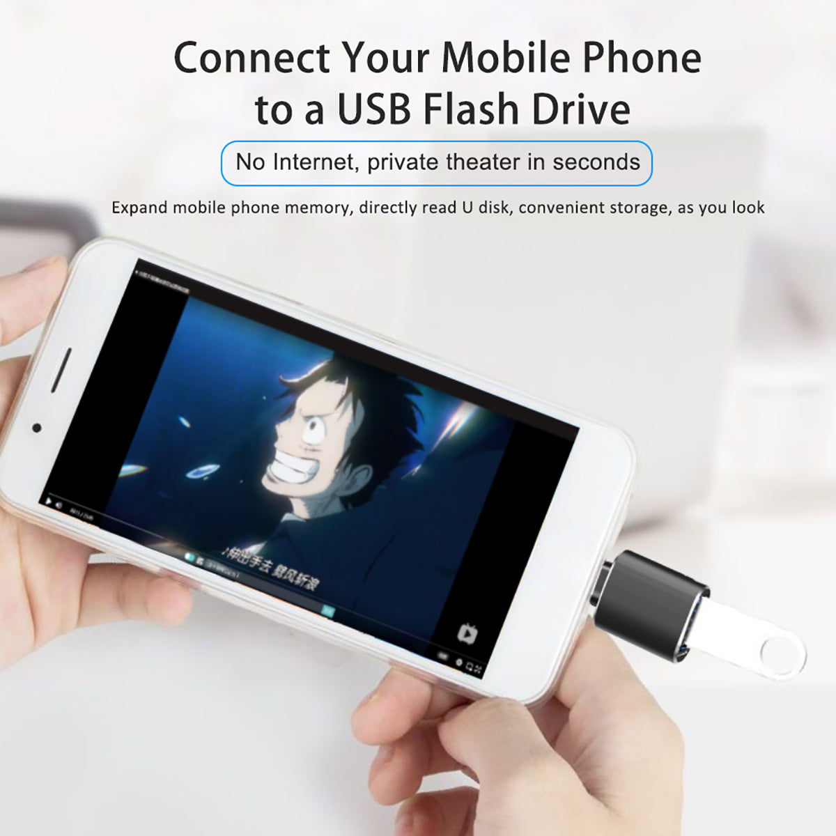 FT-ADA27 Type-C to USB Adapter enables mobile phone connection to USB flash drives for offline media playback and storage expansion.